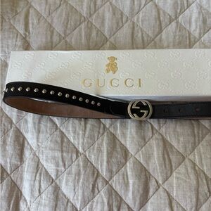 Gucci Black Belt with Silver Accents